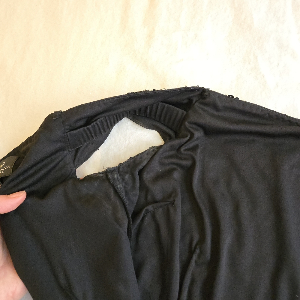Adrianna Papell Black Sequin Off-Shoulder Midi Evening Party Dress MI3 - Picture 15 of 16